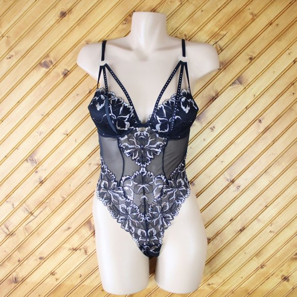NWOT La Senza Teddy Gold Silver Floral Black Padded Underwire XS Sheer T68 - Picture 8 of 8